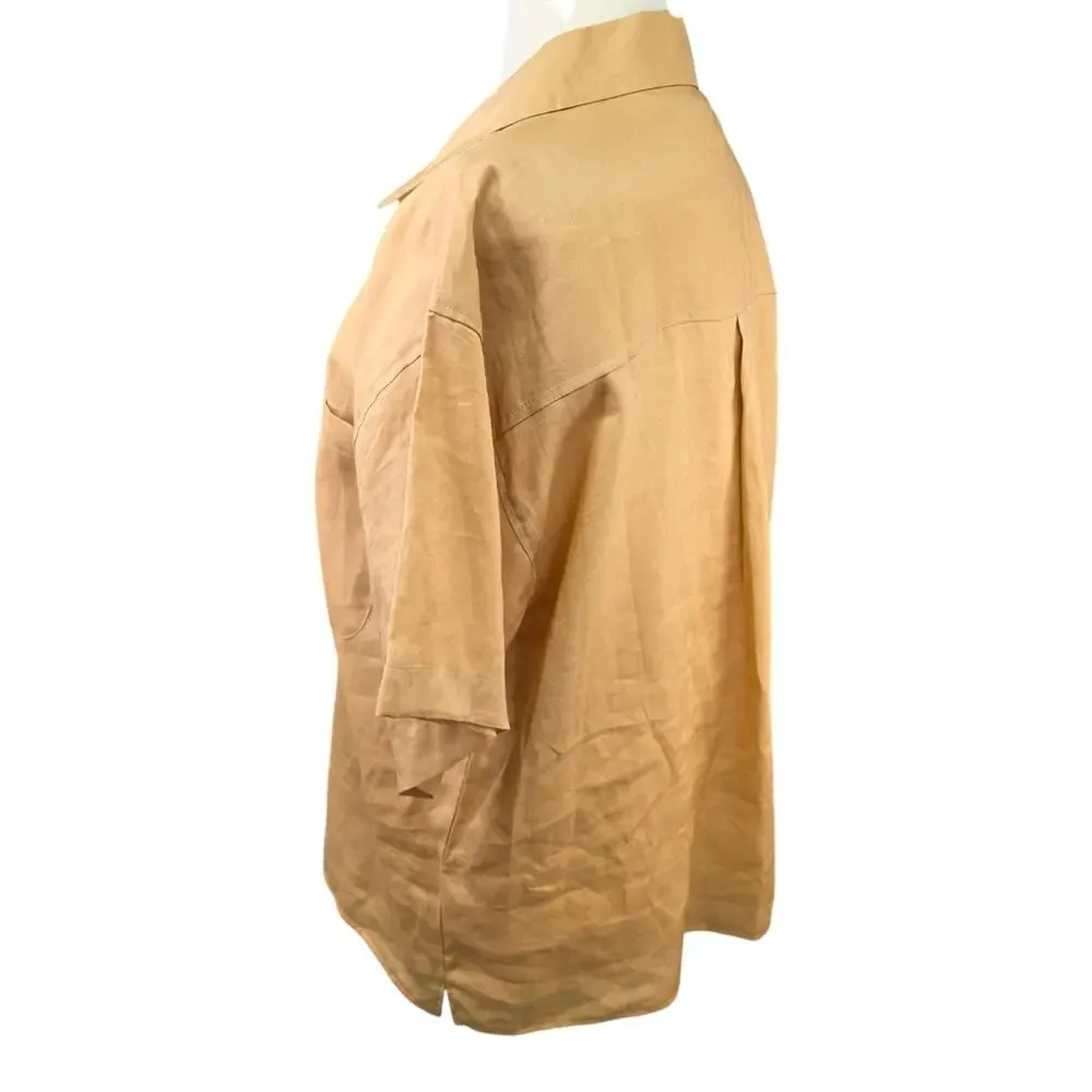 Daniel Ellissa Mens 2XL 100% Linen Camp Shirt Tan Button Up Short Sleeve Casual